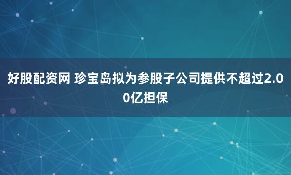 好股配资网 珍宝岛拟为参股子公司提供不超过2.00亿担保